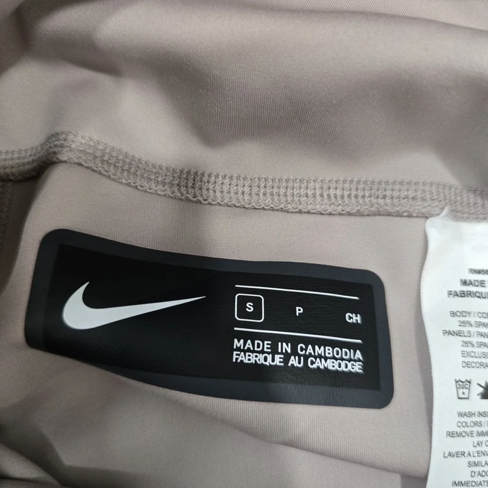 Nike Women's S Dri-FIT‎ Running Leggings Beige Gray Zipper Pockets Ankle Zip